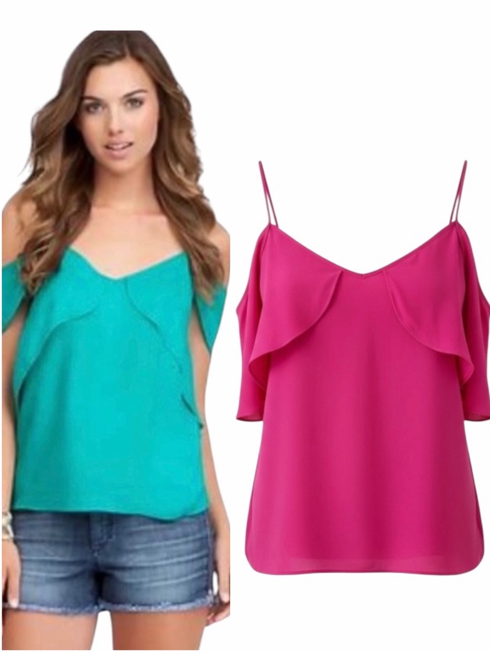 BeBe Hot Pink V-Neck Off The Shoulder Top Size Small